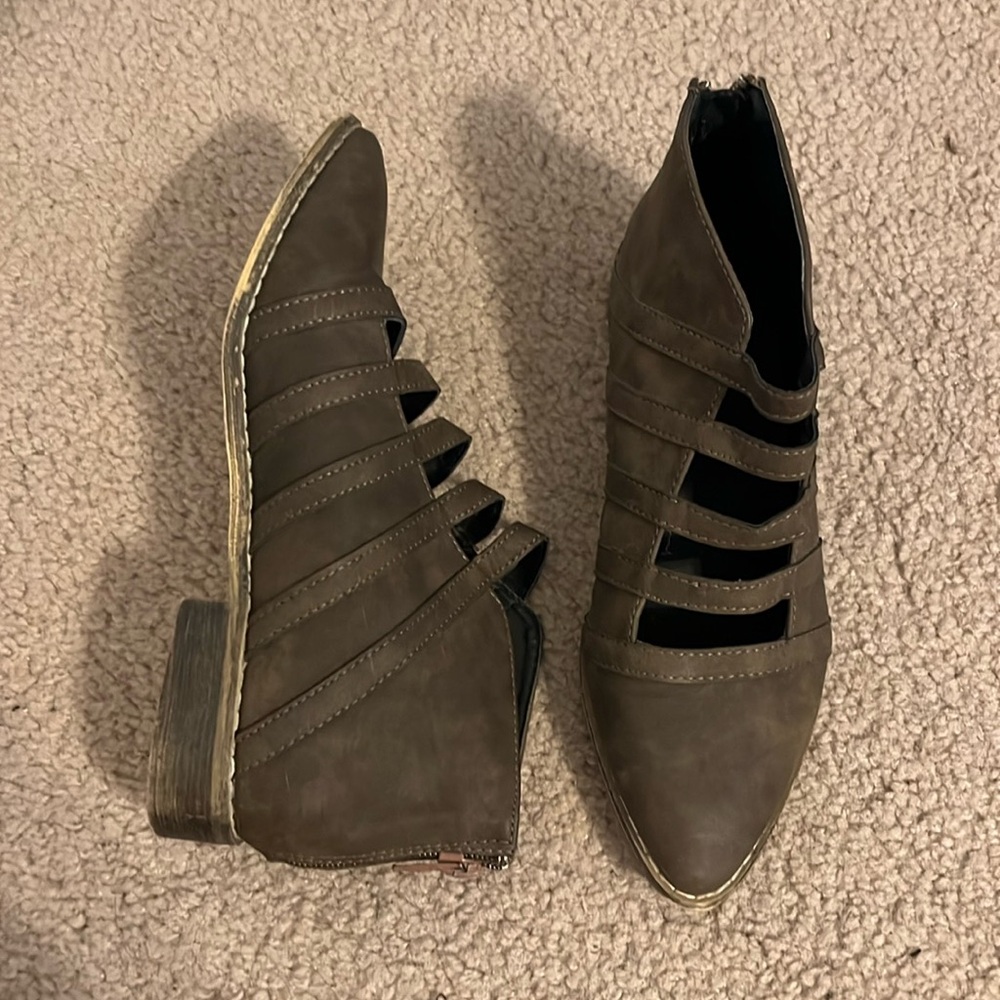 Brown cutout ankle boots